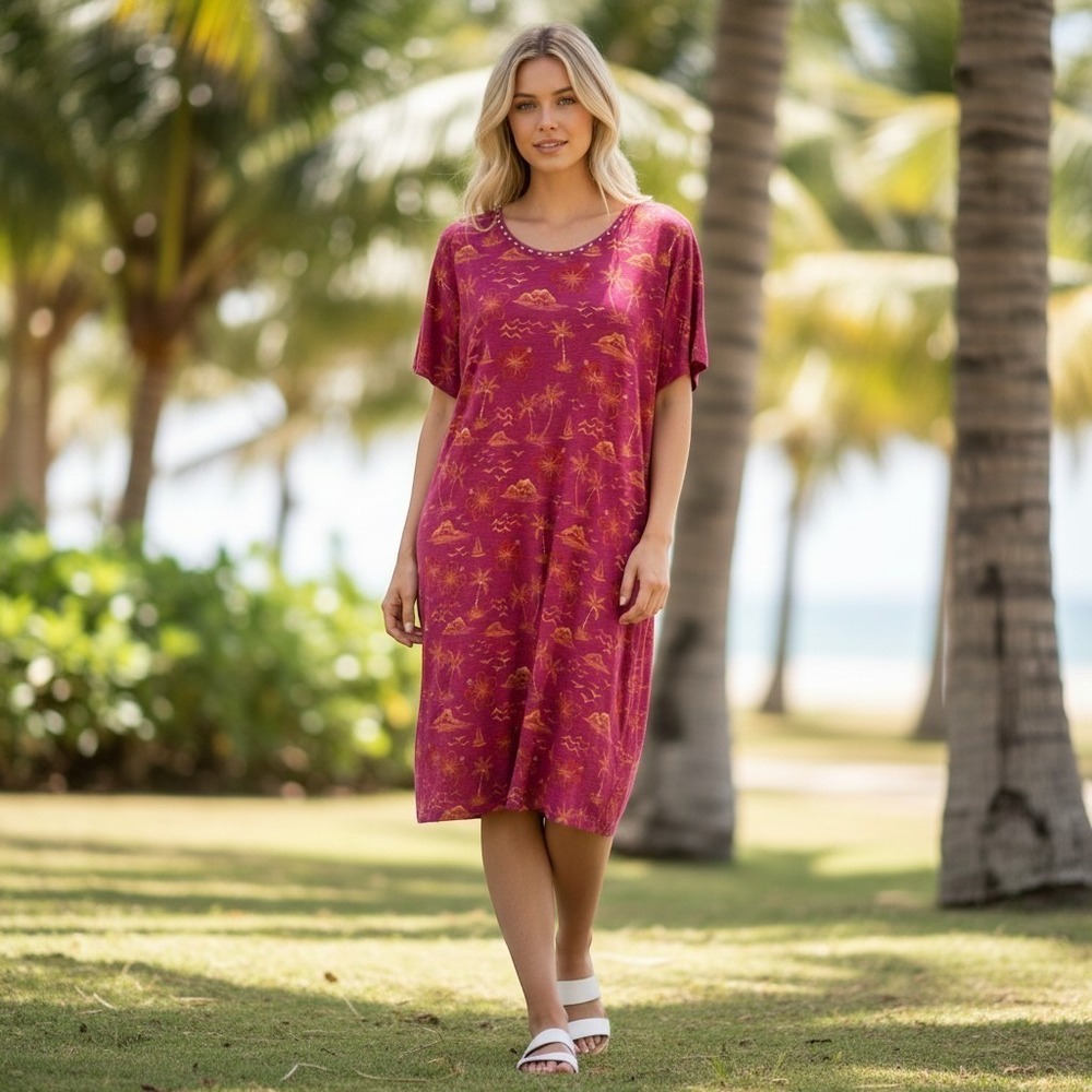 Quacker Factory Hawaiian Tropical Dress 3X Cruise Resort Vacation Beach Pockets